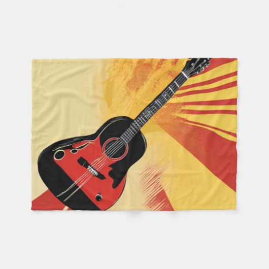 アーポップ・アートのト絵を描ギターイラストレーションヴィンテージレトロ フリースブランケット (正面(横))