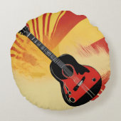 アーポップ・アートのト絵を描ギターイラストレーションヴィンテージレトロ ラウンドクッション (裏面)