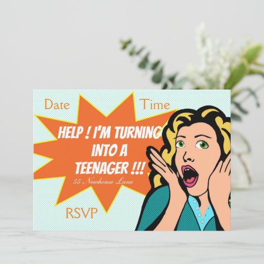 アーポップ・アートのト10おもしろい代の女の子のパーティー 招待状 (スタンド正面)