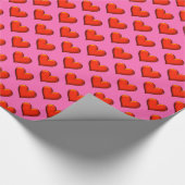 アーポップ・アートのト： Red 3D Metallic Look ShadedハートRed BG ラッピングペーパー (角)