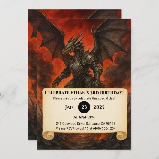 アーマードブラックドラゴンウォリアー誕生日 招待状 (正面/裏面)
