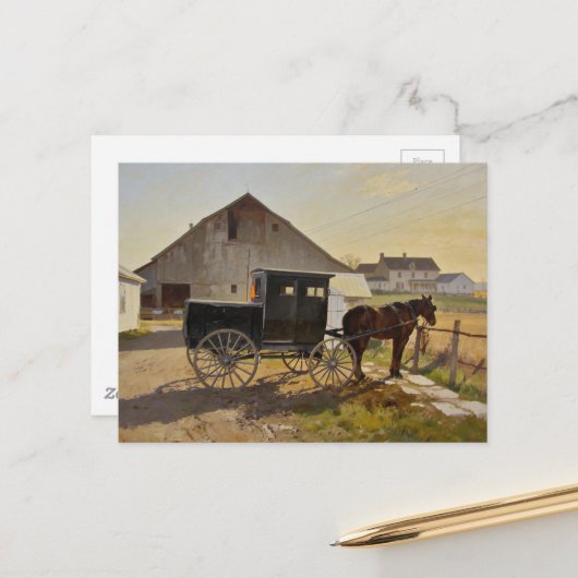 アーミッシュの馬車の絵画 ポストカード (正面/裏面インサイチュ)