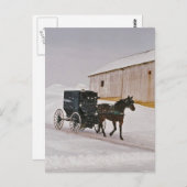 アーミッシュホースと乳母車オン冬の道路はがき ポストカード (正面/裏面)