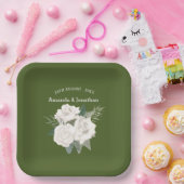 アーミーエレガントグリーンとホワイトローズ結婚ズ ペーパープレート (パーティー)