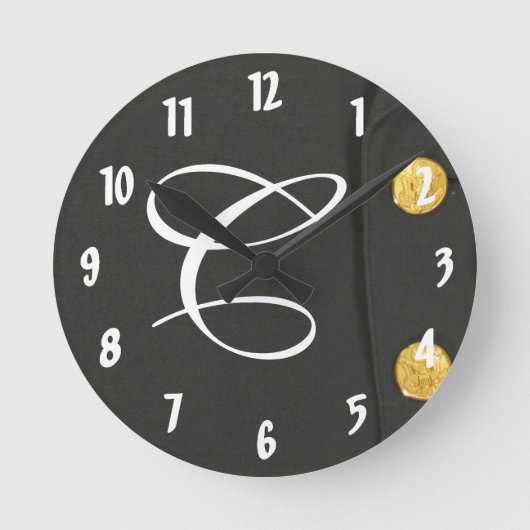 アーミークラスAユニフォームモノグラムイニシャル壁時計 ラウンド壁時計 (正面)