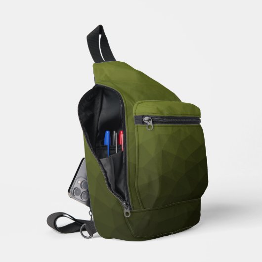 アーミーグラディエントのジオメトリメッシュパターン スリングバッグ (見開き)