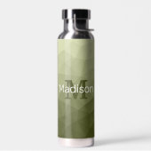 アーミーグリーンのライトジオメトリックメッシュパターンモノグラム ウォーターボトル (左面)