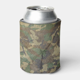 アーミーグリーンウッドグレインアンドカモフラージュプリント 缶クーラー