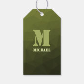 アーミーグリーンオリーブジオメトリックメッシュパターンモノグラム ギフトタグ (正面)
