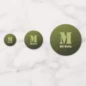 アーミーグリーンオリーブジオメトリックメッシュパターンモノグラム コンフェッティ (正面)