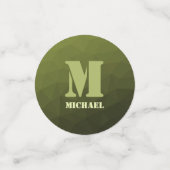 アーミーグリーンオリーブジオメトリックメッシュパターンモノグラム コンフェッティ (スモール正面)