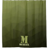 アーミーグリーンオリーブジオメトリックメッシュパターンモノグラム シャワーカーテン (正面)