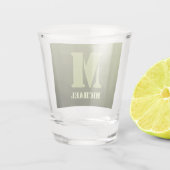 アーミーグリーンオリーブジオメトリックメッシュパターンモノグラム ショットグラス (裏面)