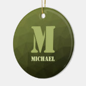 アーミーグリーンオリーブジオメトリックメッシュパターンモノグラム セラミックオーナメント (左)