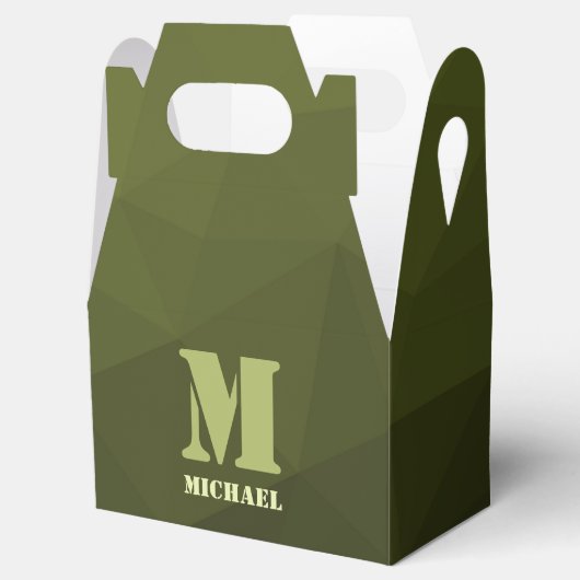 アーミーグリーンオリーブジオメトリックメッシュパターンモノグラム フェイバーボックス (オープン)