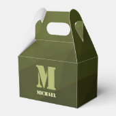 アーミーグリーンオリーブジオメトリックメッシュパターンモノグラム フェイバーボックス (正面サイド)