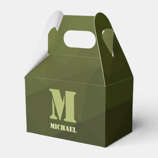アーミーグリーンオリーブジオメトリックメッシュパターンモノグラム フェイバーボックス (正面サイド)