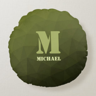 アーミーグリーンオリーブジオメトリックメッシュパターンモノグラム ラウンドクッション