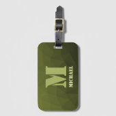 アーミーグリーンオリーブジオメトリックメッシュパターンモノグラム ラゲッジタグ (正面縦)