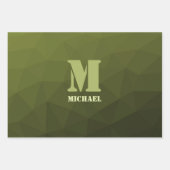 アーミーグリーンオリーブジオメトリックメッシュパターンモノグラム ラッピングペーパーシート (正面)