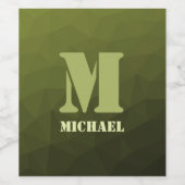 アーミーグリーンオリーブジオメトリックメッシュパターンモノグラム ワインラベル (シングルラベル)