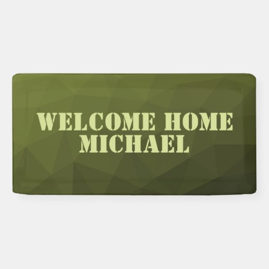 アーミーグリーンオリーブ幾何学歓迎ホームあなたの名前 横断幕 (横)
