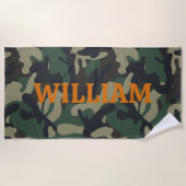 アーミーグリーンオレンジネーム迷彩柄 ビーチタオル (正面)