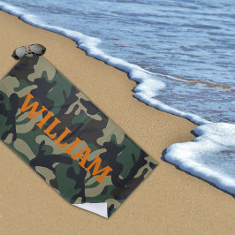 アーミーグリーンオレンジネーム迷彩柄 ビーチタオル