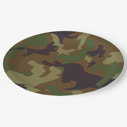 アーミーグリーンカモフラージュ紙プレート ペーパープレート (アングル)