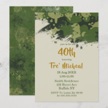 アーミーグリーンカモフラージュ40歳の誕生日招待状