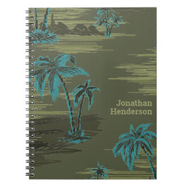 アーミーグリーンハワイアンパームツリーズとティール（緑がかった色）トロピカル ノートブック