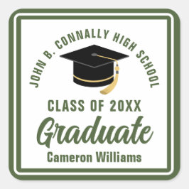 アーミーグリーンパーソナライズされた大学院卒業パーティー スクエアシール