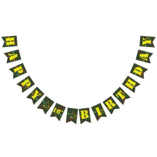 アーミーグリーンペイントボールパーティーハッピーバースデー時代 バンティングフラッグ (全)