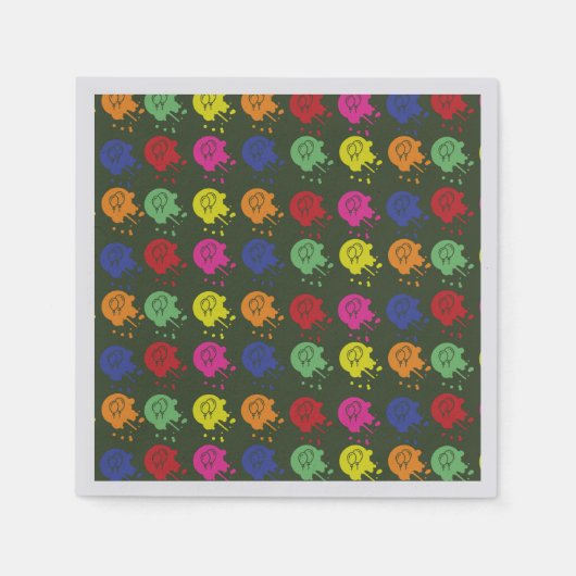 アーミーグリーンペイントボールパーティーバルーンパターン スタンダードカクテルナプキン (正面)