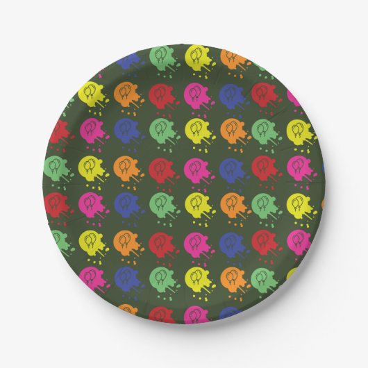 アーミーグリーンペイントボールパーティーバルーンパターン ペーパープレート (正面)