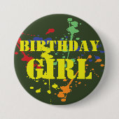 アーミーグリーンペイントボールパーティー誕生日ガール 缶バッジ (正面)