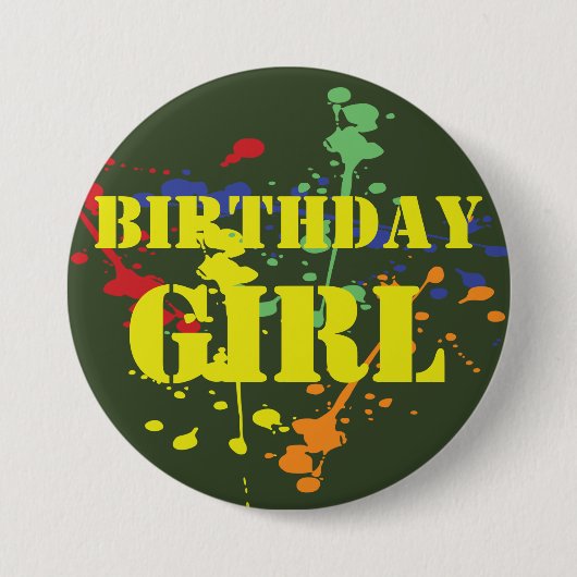 アーミーグリーンペイントボールパーティー誕生日ガール 缶バッジ (正面)