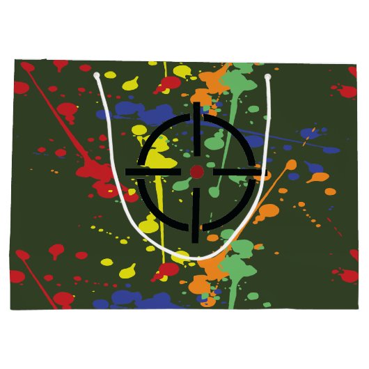 アーミーグリーンペイントボールパーティー(ばちゃばちゃ)跳ねる目標 ラージペーパーバッグ (裏面)