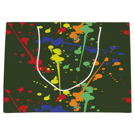 アーミーグリーンペイントボールパーティー(ばちゃばちゃ)跳ねる ラージペーパーバッグ (正面)