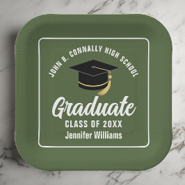 アーミーグリーン卒業パーティーカスタムスクエア ペーパープレート