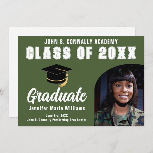 アーミーグリーン大学院フォト軍隊卒業 案内状 (正面/裏面)