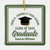 アーミーグリーン大学院軍隊卒業クリスマス セラミックオーナメント (正面)