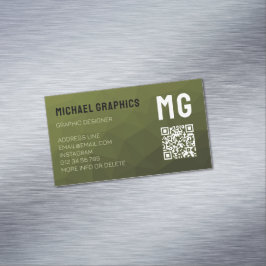 アーミーグリーン幾何学メッシュパターンQRコード マグネット名刺