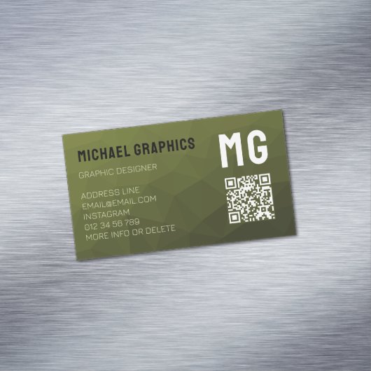 アーミーグリーン幾何学メッシュパターンQRコード マグネット名刺 (インサイチュ)