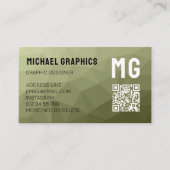 アーミーグリーン幾何学メッシュパターンQRコード 名刺 (正面)