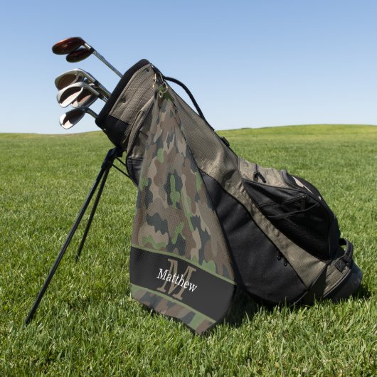 アーミーグリーン迷彩柄軍隊ハンターイニシャルモノグラム ゴルフタオル (グリーン)