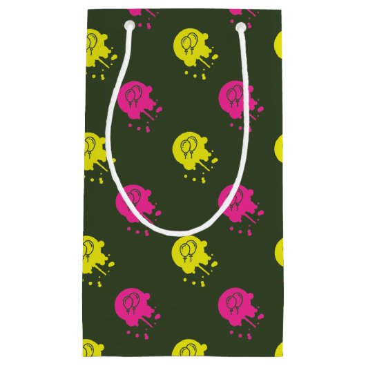 アーミーグリーン – ピンク&イエローペイントボールパーティー スモールペーパーバッグ (正面)