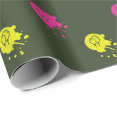 アーミーグリーン – ピンク&イエローペイントボールパーティー ラッピングペーパー (ロールコーナー)