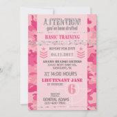 アーミーピンクGIジェーンカモフラージュ軍隊誕生日 招待状 (正面)