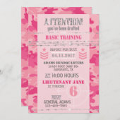 アーミーピンクGIジェーンカモフラージュ軍隊誕生日 招待状 (正面/裏面)
